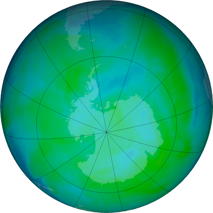 Antarctic ozone map for 03 January 2016